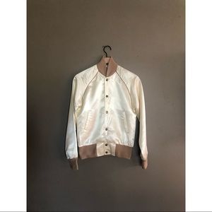 Vintage cream satin bomber jacket